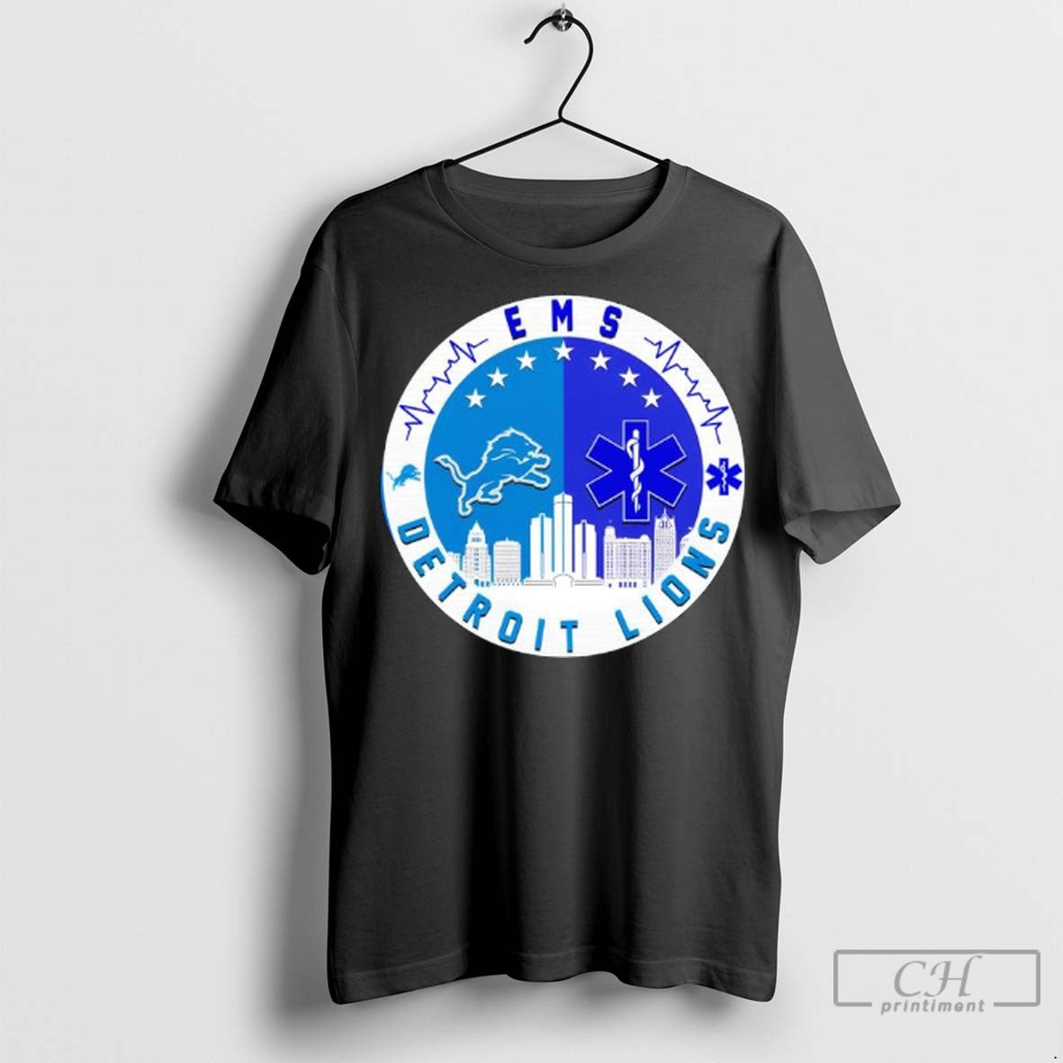 Emergency Medical Services Ems And Detroit Lions Football Team Logo T Shirt Jpg