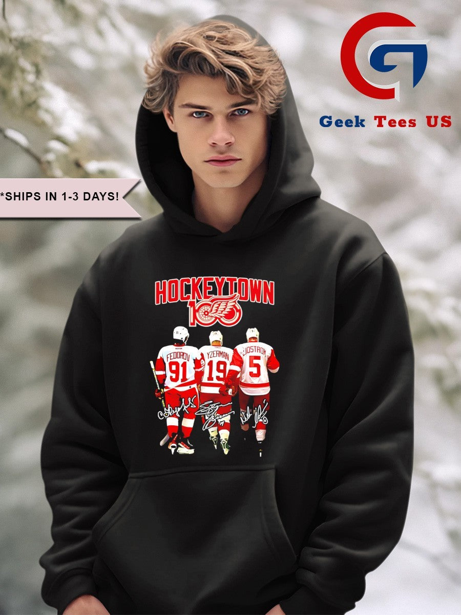 Fedorov Yzerman Boston Detroit Red Wings Hockey Town 100 Years signature shirt Unisex , , , Long Sleeve Tee