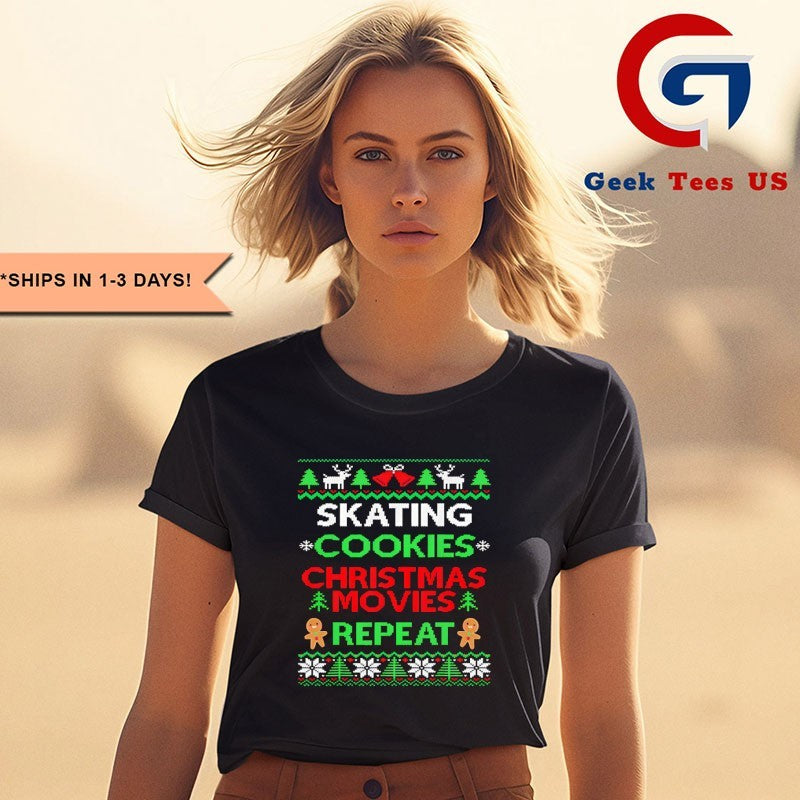 Figure Skater Gift Skating cookies Christmas movies repeat ugly Xmas shirt Unisex , , , Long Sleeve Tee