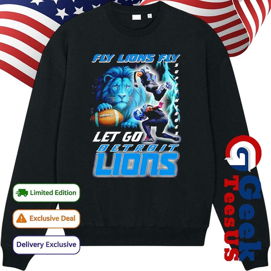 Fly Lions Fly Super Heroes Let Go Detroit Lions 2025 shirt Unisex , , , Long Sleeve Tee