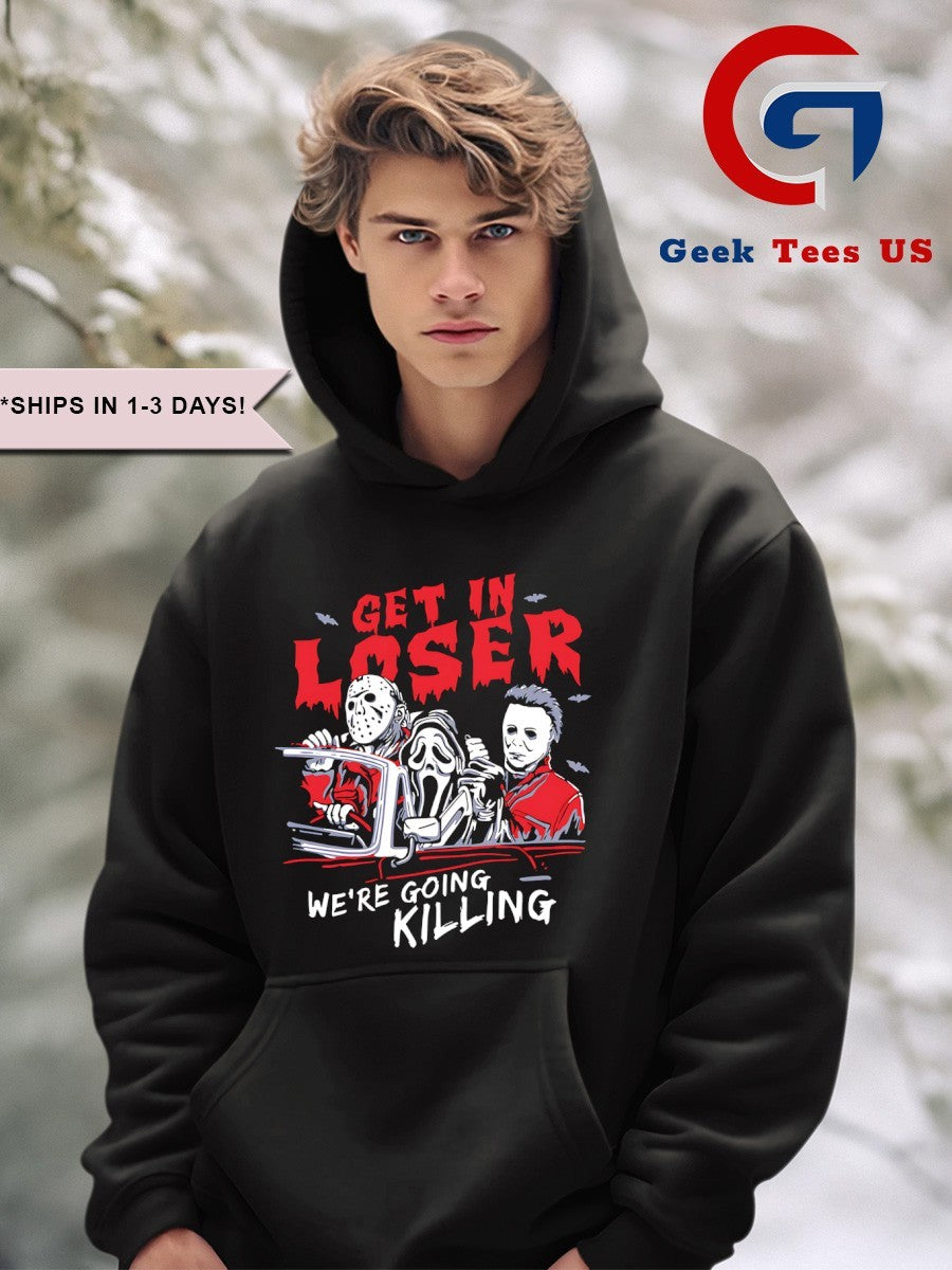 Get in loser we’re going killing horror characters Halloween shirt Unisex , , , Long Sleeve Tee
