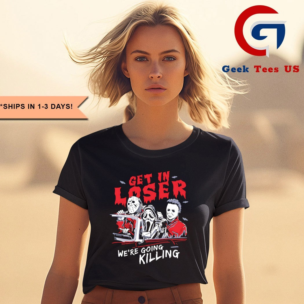 Get in loser we’re going killing horror characters Halloween shirt Unisex , , , Long Sleeve Tee