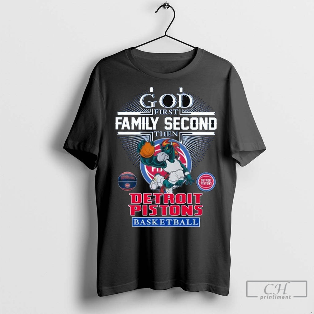 God First Family Second Then Detroit Pistons Basketball Mascot 2025 Long Sleve