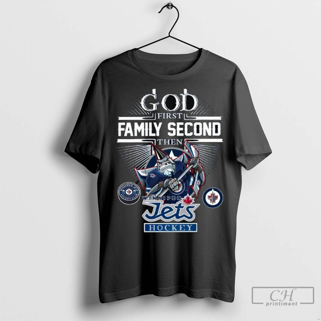 God First Family Second Then Winnipeg Jets Hockey Mascot 2025 Long Sleve