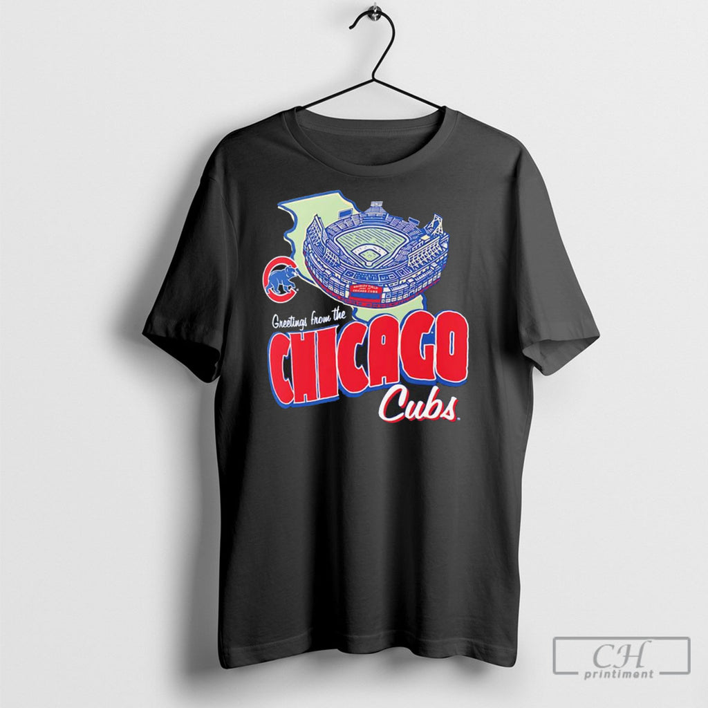 Greetings From The Chicago Cubs Royal Sadium Graphic Shirts