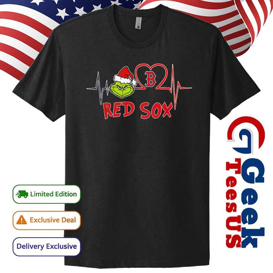 Grinch Santa heartbeat love Boston Red Sox MLB Merry Christmas 2025 shirt Unisex , , , Long Sleeve Tee