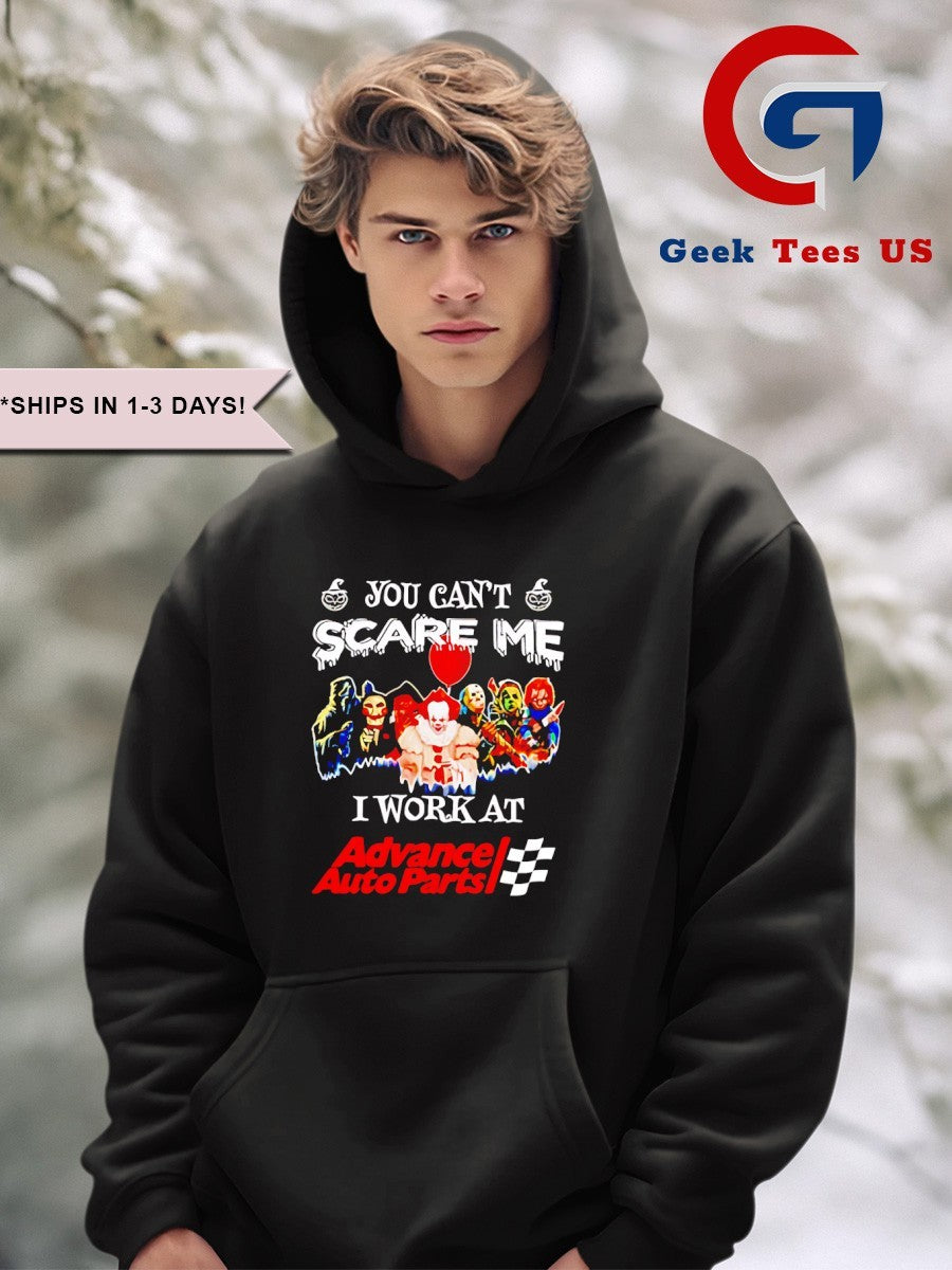 Horror characters you can’t scare me I work at Advance Auto Parts Halloween Unisex , , , Long Sleeve Tee