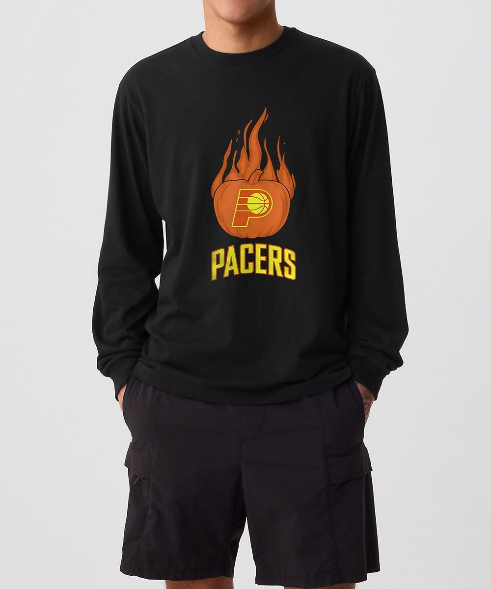 Indiana Pacers flaming pumpkin Halloween 2025 shirt Unisex , , , Long Sleeve Tee
