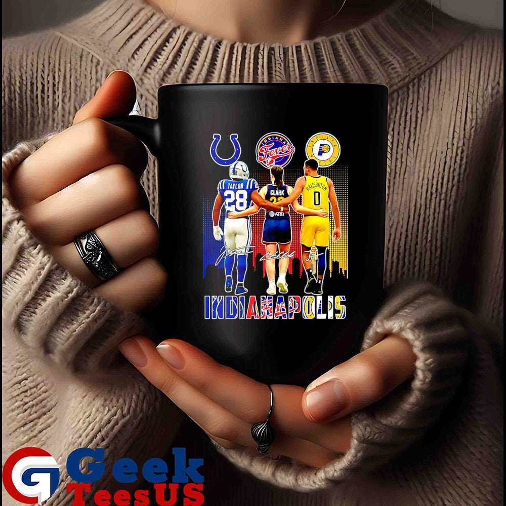 Indiana sport Jonathan Taylor Indianapolis Colts hug Caitlin Clark Indiana Fever Tyrese Haliburton Pacers signature shirt