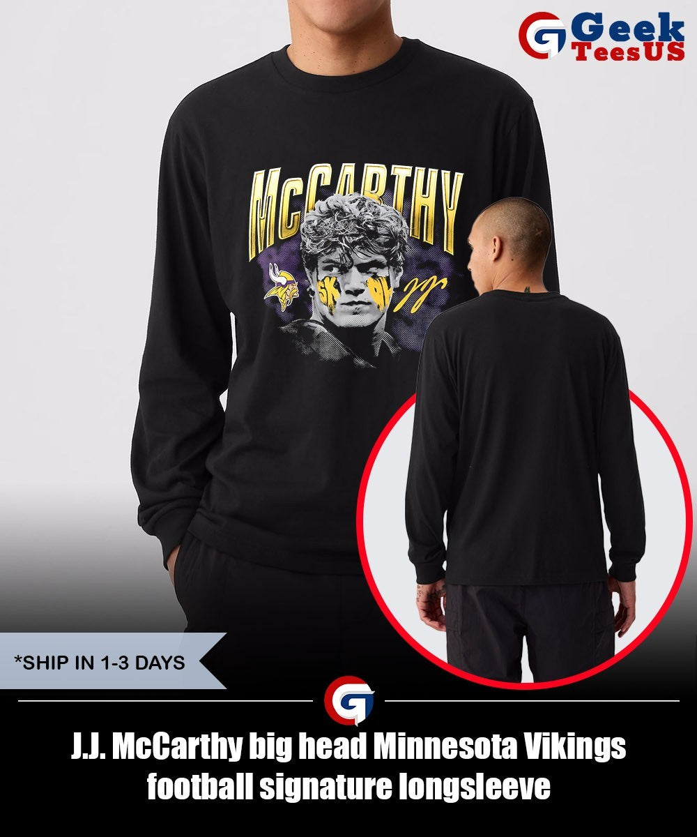 J.J. McCarthy big head Minnesota Vikings football signature shirt Unisex , , , Long Sleeve Tee