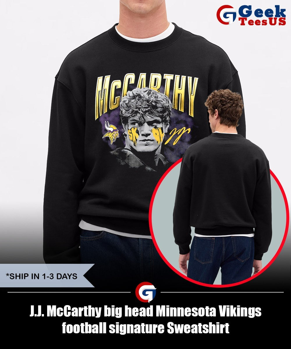 J.J. McCarthy big head Minnesota Vikings football signature shirt Unisex , , , Long Sleeve Tee