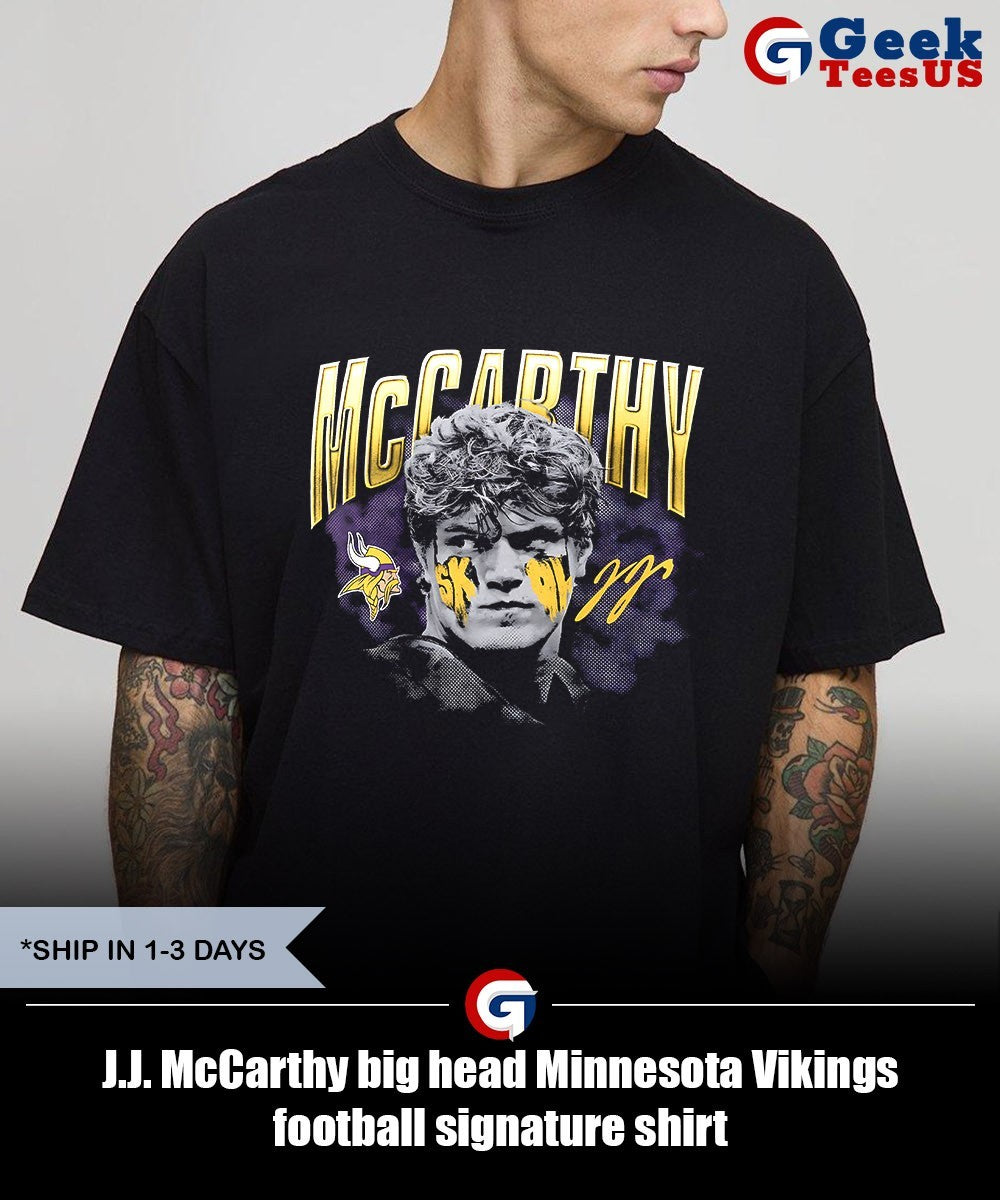 J.J. McCarthy big head Minnesota Vikings football signature shirt Unisex , , , Long Sleeve Tee