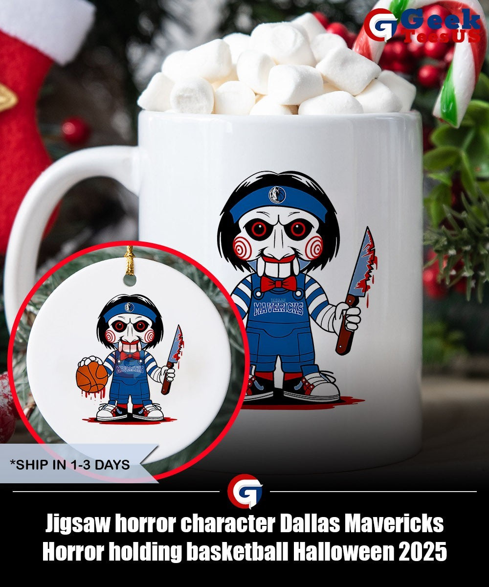 Jigsaw horror character Dallas Mavericks Horror holding basketball Halloween 2025 shirt Unisex , , , Long Sleeve Tee