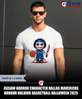 Jigsaw horror character Dallas Mavericks Horror holding basketball Halloween 2025 shirt Unisex , , , Long Sleeve Tee