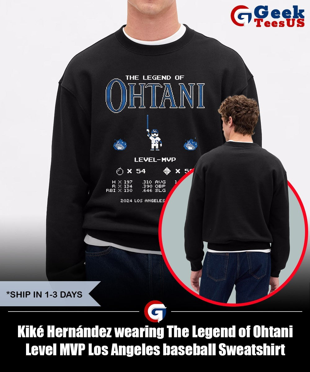 Kiké Hernández wearing The Legend of Ohtani Level MVP Los Angeles baseball shirt Unisex , , , Long Sleeve Tee