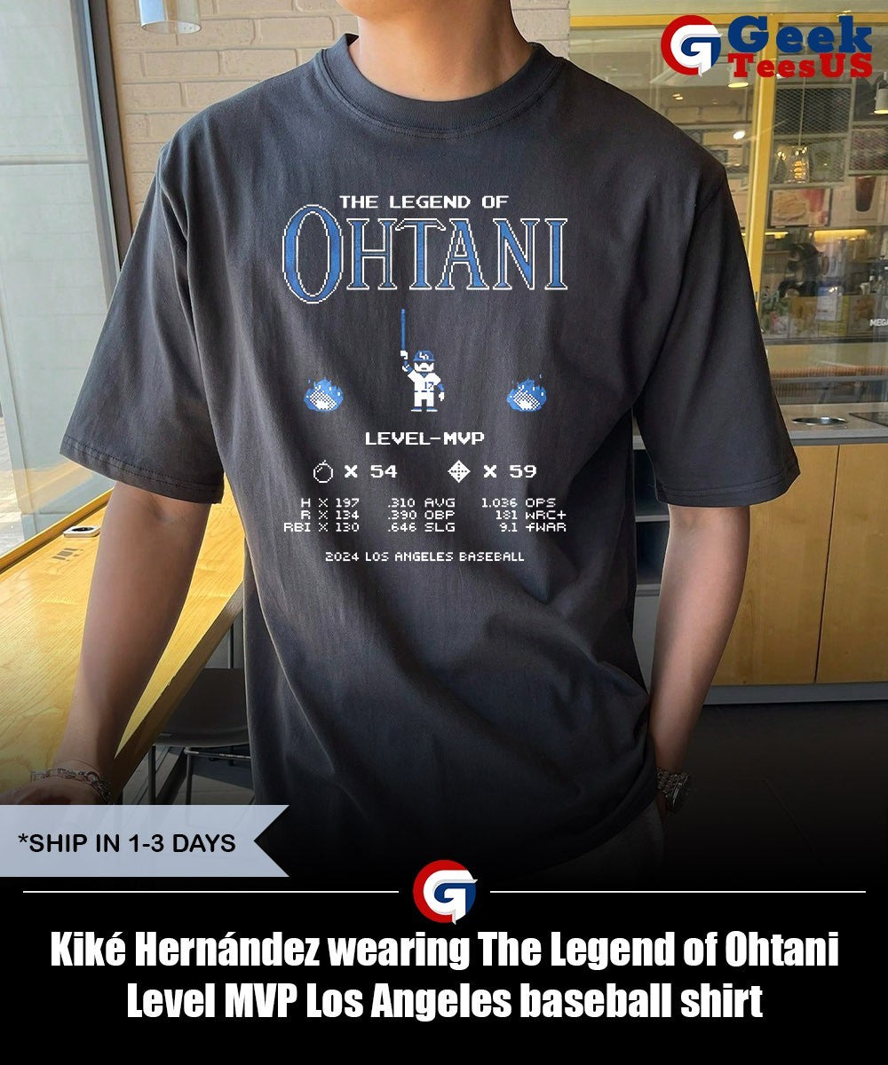 Kiké Hernández wearing The Legend of Ohtani Level MVP Los Angeles baseball shirt Unisex , , , Long Sleeve Tee