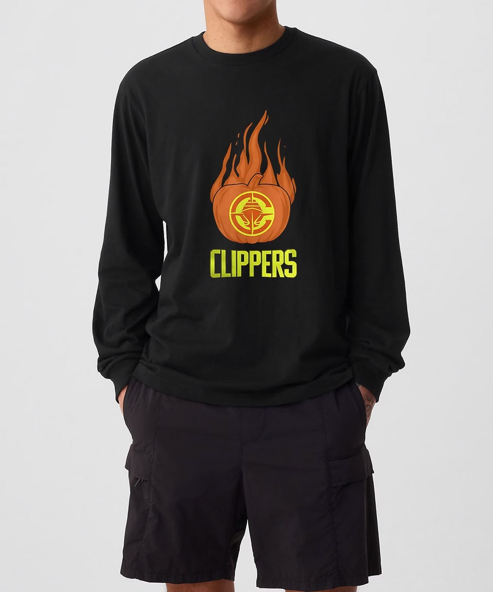 LA Clippers flaming pumpkin Halloween 2025 shirt Unisex , , , Long Sleeve Tee