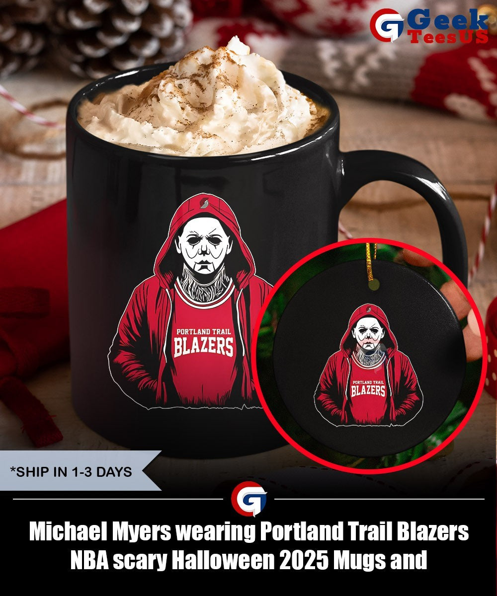 Michael Myers wearing Portland Trail Blazers NBA scary Halloween 2025 shirt Unisex , , , Long Sleeve Tee