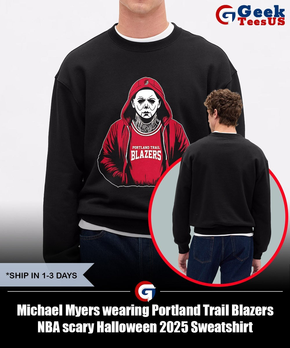 Michael Myers wearing Portland Trail Blazers NBA scary Halloween 2025 shirt Unisex , , , Long Sleeve Tee