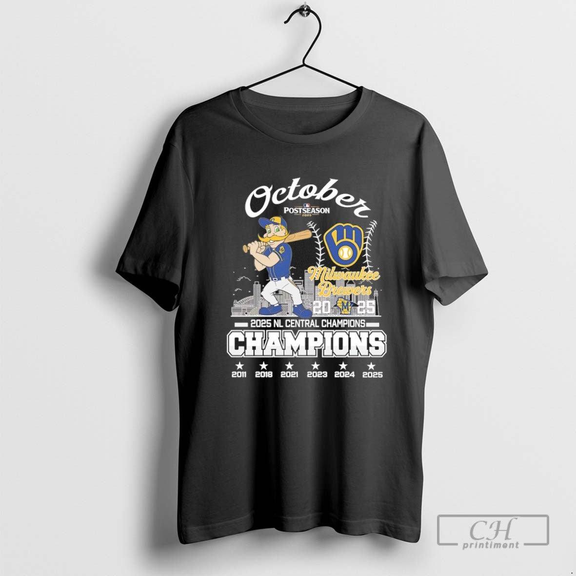 Milwaukee Brewers 2025 Nl Central 6 Time Champions Skyline Mascot