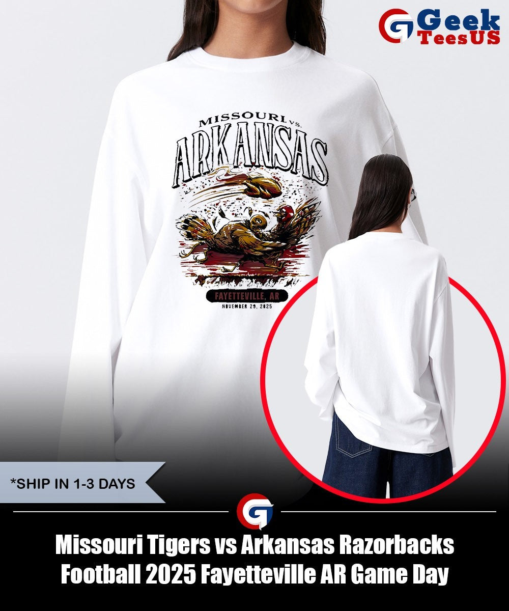 Missouri Tigers vs Arkansas Razorbacks Football 2025 Fayetteville AR Game Day shirt Unisex , , , Long Sleeve Tee