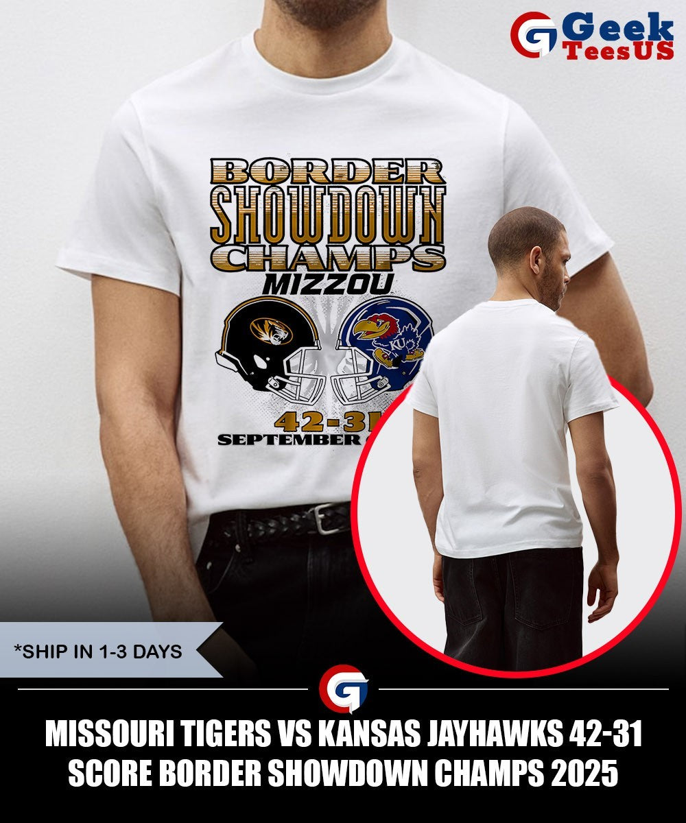 Missouri Tigers vs Kansas Jayhawks 42-31 score Border Showdown Champs 2025 helmet shirt Unisex , , , Long Sleeve Tee