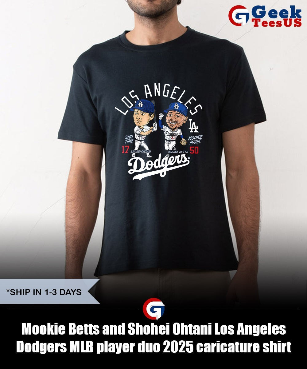 Mookie Betts and Shohei Ohtani Los Angeles Dodgers MLB player duo 2025 caricature shirt Unisex , , , Long Sleeve Tee