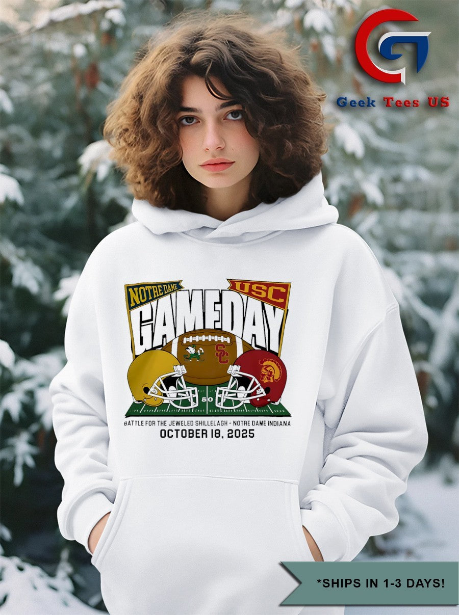 Notre Dame Fighting Irish vs USC Trojans 2025 NCAA Football helmet Gameday shirt Unisex , , , Long Sleeve Tee
