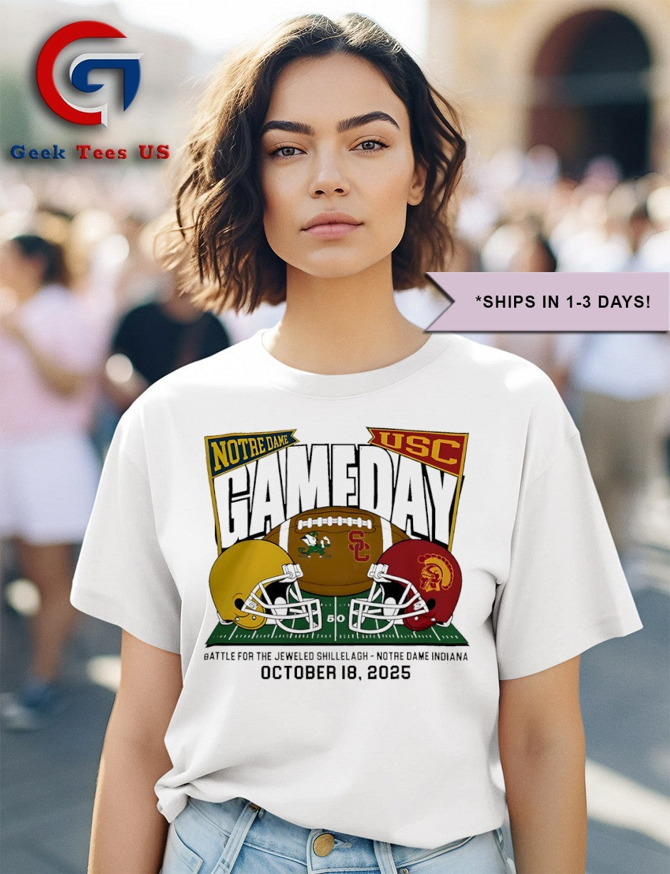 Notre Dame Fighting Irish vs USC Trojans 2025 NCAA Football helmet Gameday shirt Unisex , , , Long Sleeve Tee