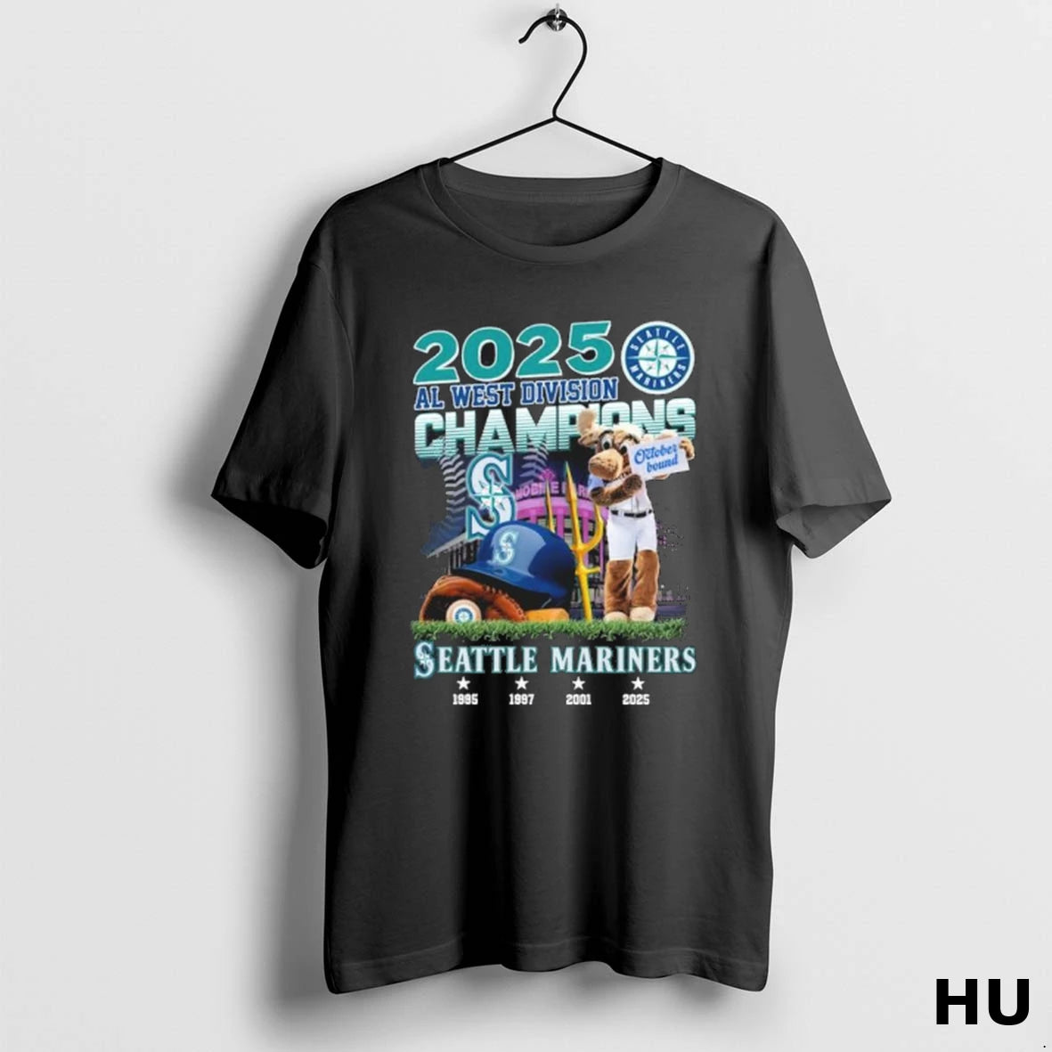 Official 2025 Al West Champions Seattle Mariners Mascot October Bound T Shirt