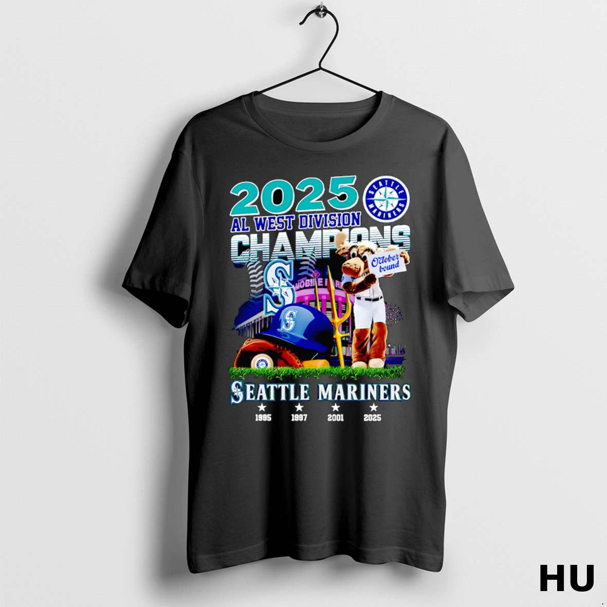 Official 2025 Al West Division Champions Seattle Mariners Mascot T Shirt