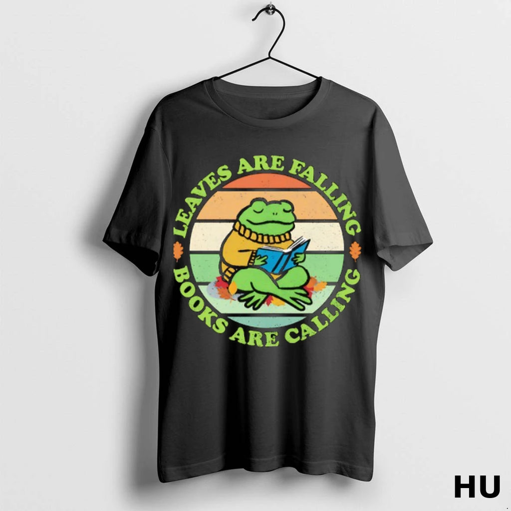 Official A Frog Reading A Book Leaves Are Falling Books Are Calling T Shirt