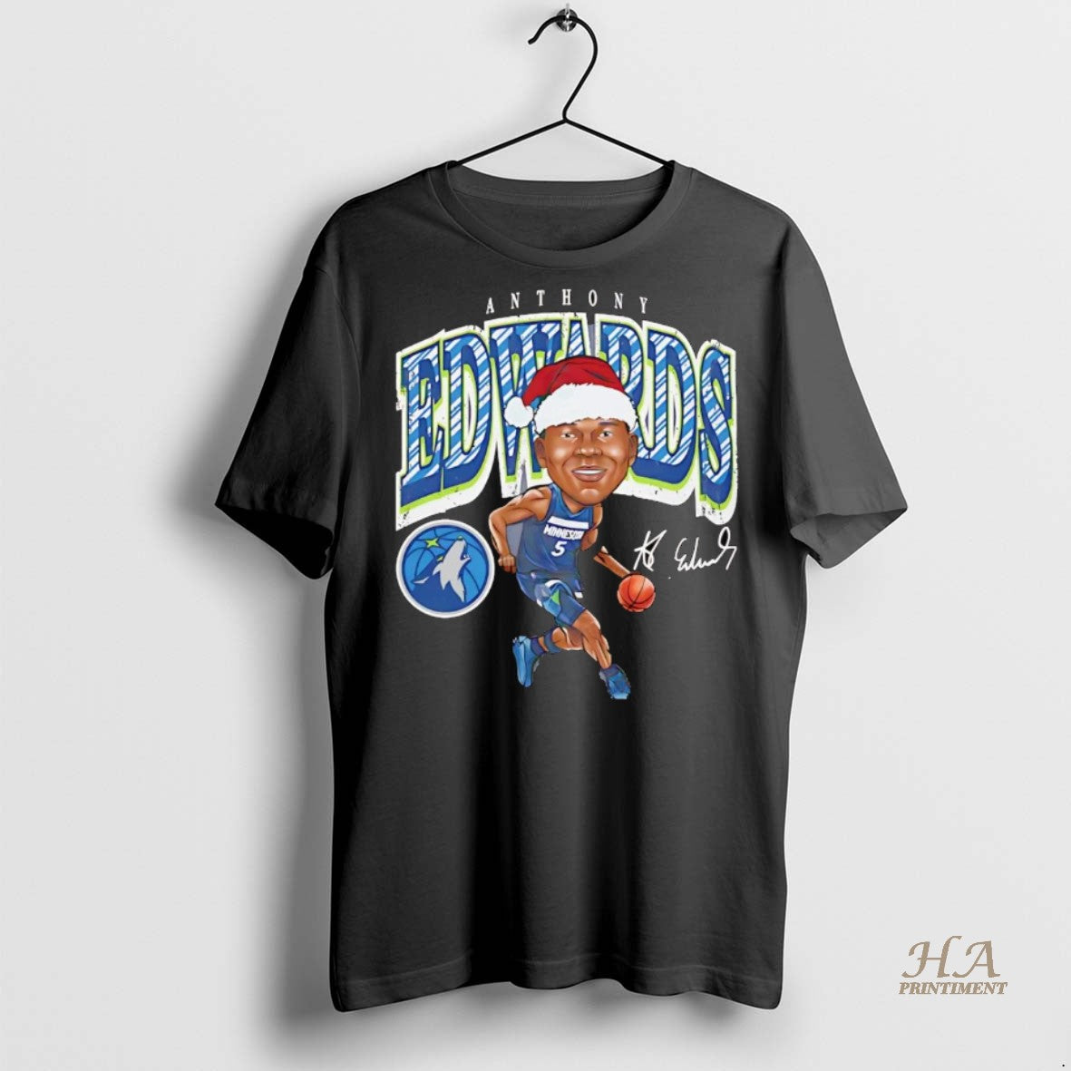 Official Anthony Edwards Santa Cartoon Minnesota Timberwolves Shirt