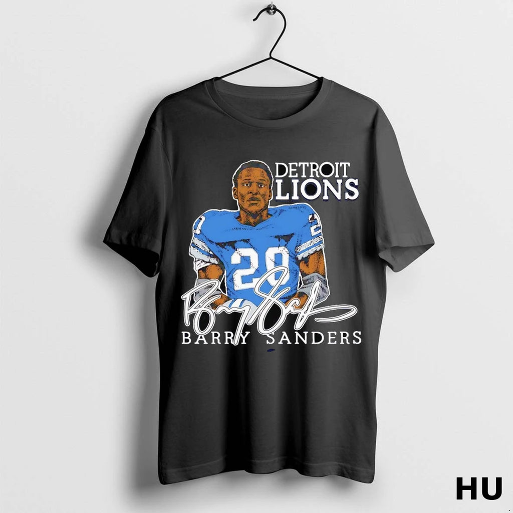 Official Barry Sanders Caricature Signature Detroit Lions T Shirt