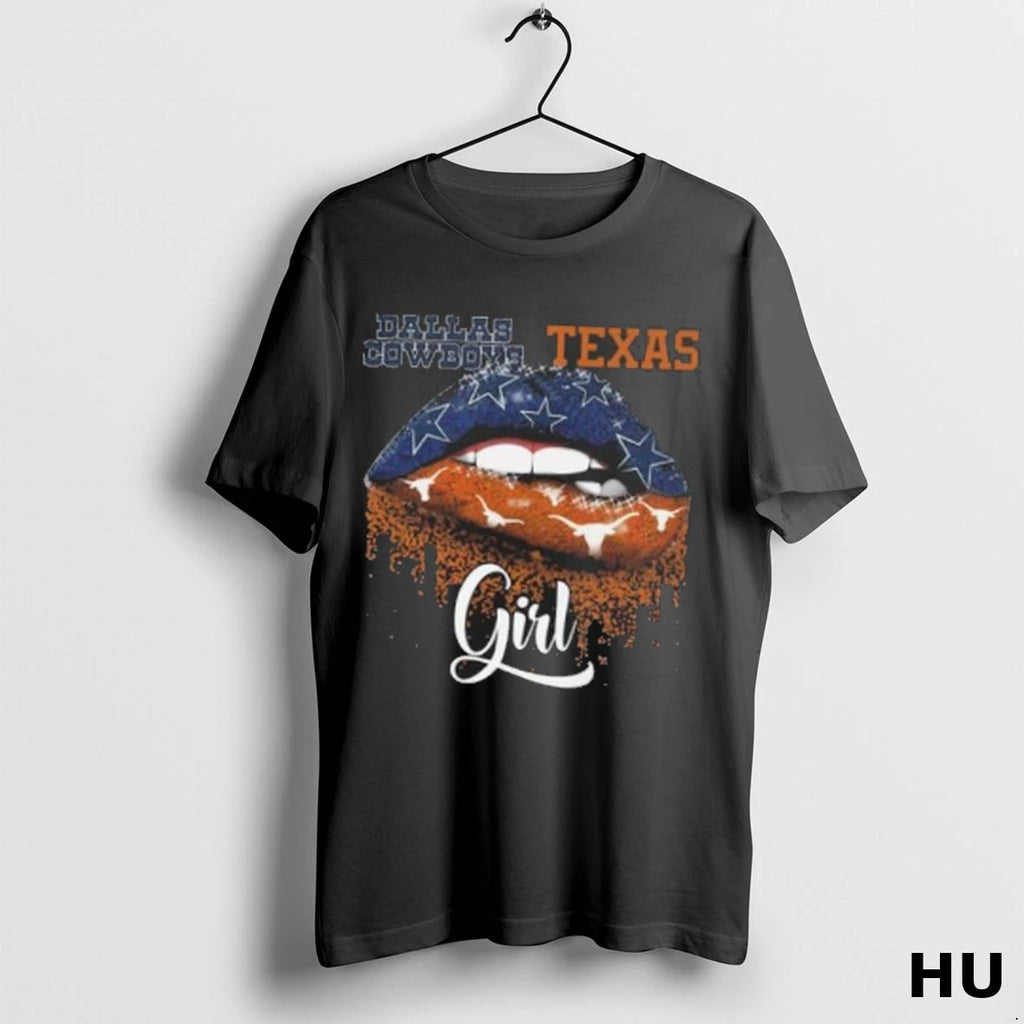 Official Dallas Cowboys X Texas Longhorns Girl Lips T Shirt