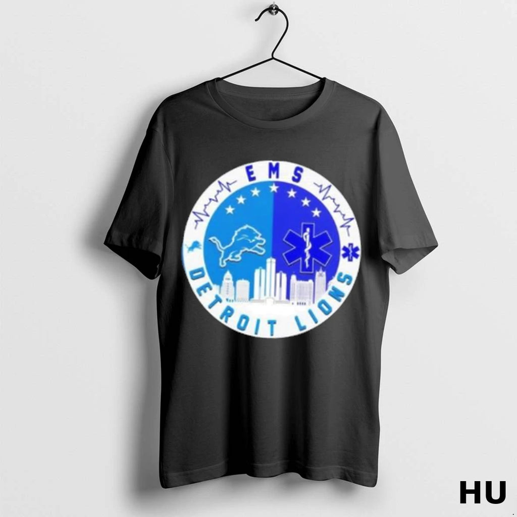 Official Emergency Medical Services Ems And Detroit Lions Football Team Logo T Shirt