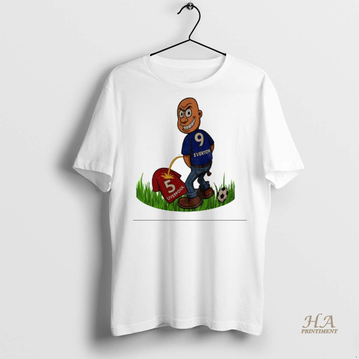 Official Everton Man Peeing On Liverpool Funny Football Fan Shirt