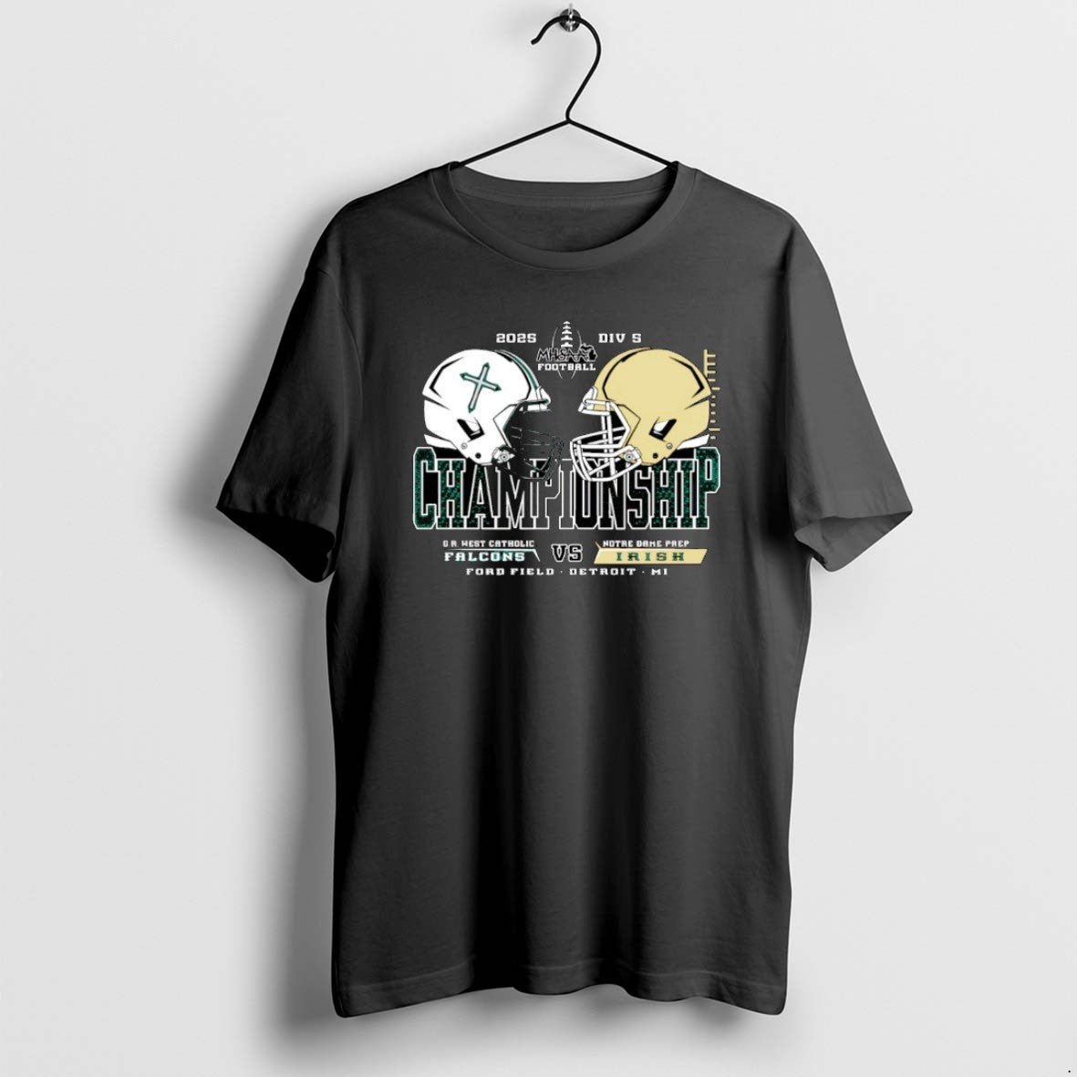 Official Falcons Vs Irish 2025 Mhsaa Football D5 H2h Championship Helmets Christmas