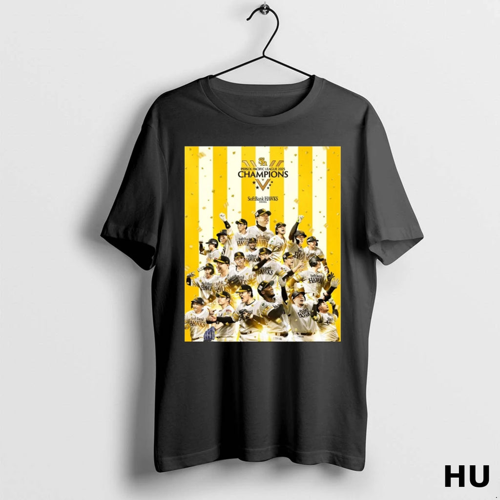 Official Fukuoka Softbank Hawks Baseball Persol Pacific League 2025 Champions T Shirt