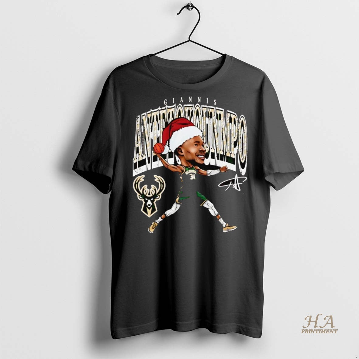 Official Giannis Antetokounmpo Santa Cartoon Milwaukee Bucks Shirt