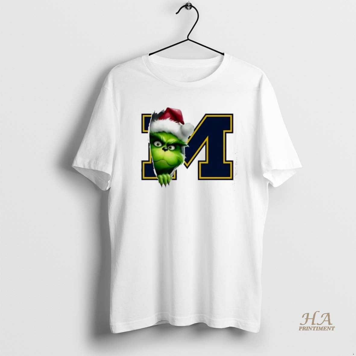 Official Grinch Peeking Through Michigan Wolverines Christmas Holiday