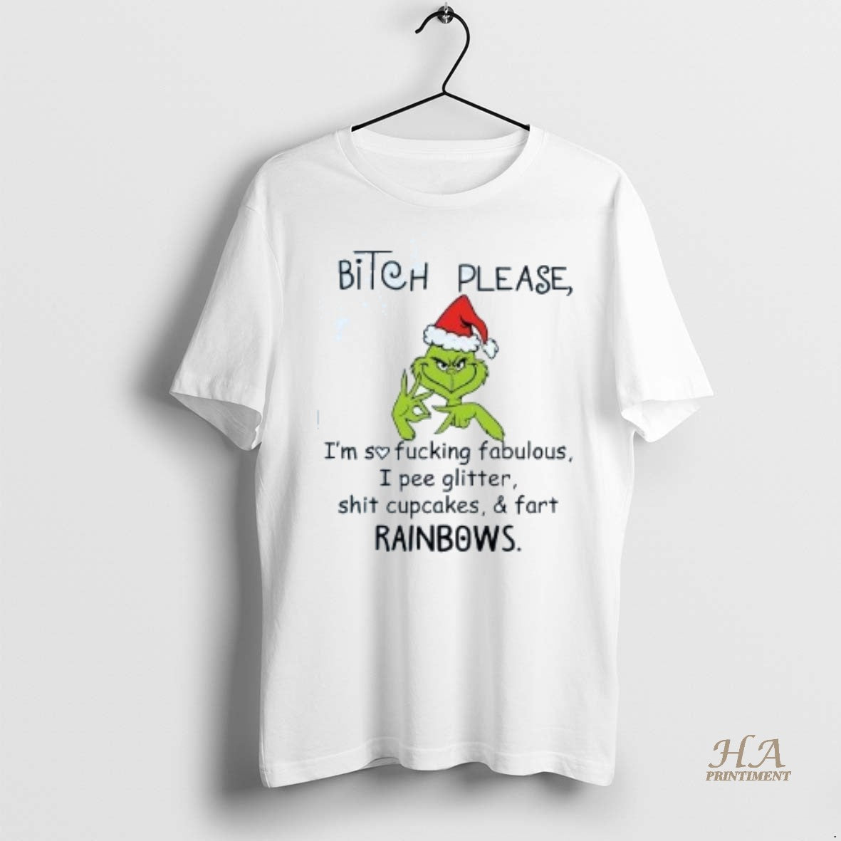 Official Grinch Bitch Please Im So Fucking Fabulous I Pee Glitter Christmas Shirt