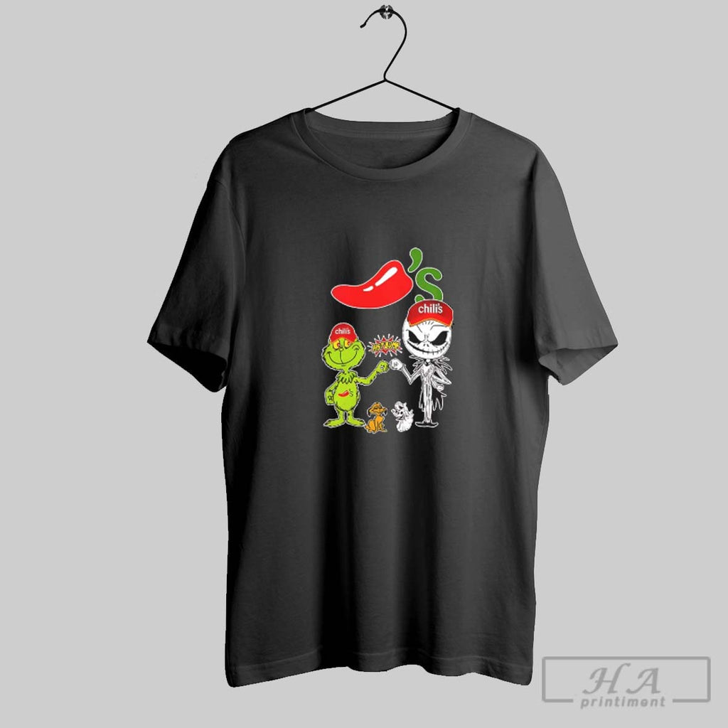 Official Grinch Fist Bump Jack Skellington Chilis Halloween 2025 V Neck