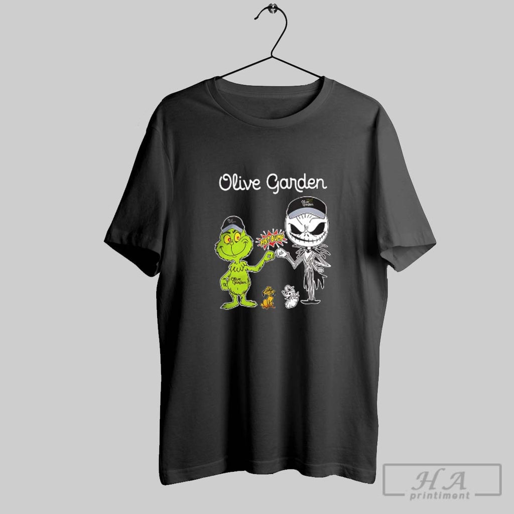 Official Grinch Fist Bump Jack Skellington Olive Garden Halloween 2025 V Neck