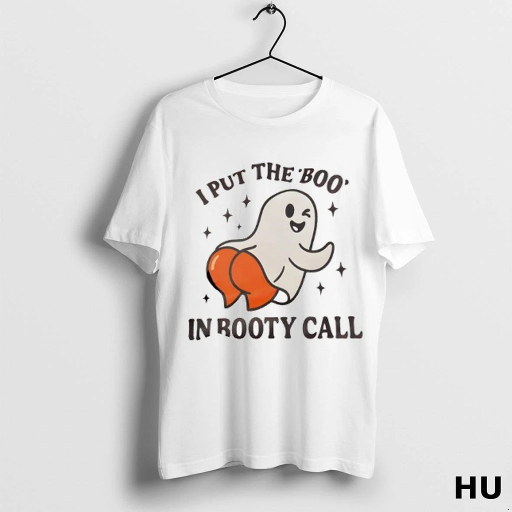 Official Halloween Ghost I Put The Boo In Booty Call Ladies T Shirt