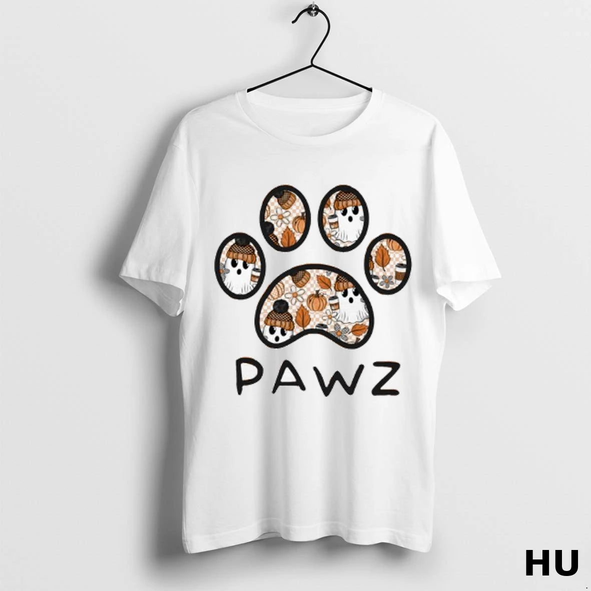 Official Halloween And Autumn Ghosts Pawz Ladies T Shirt