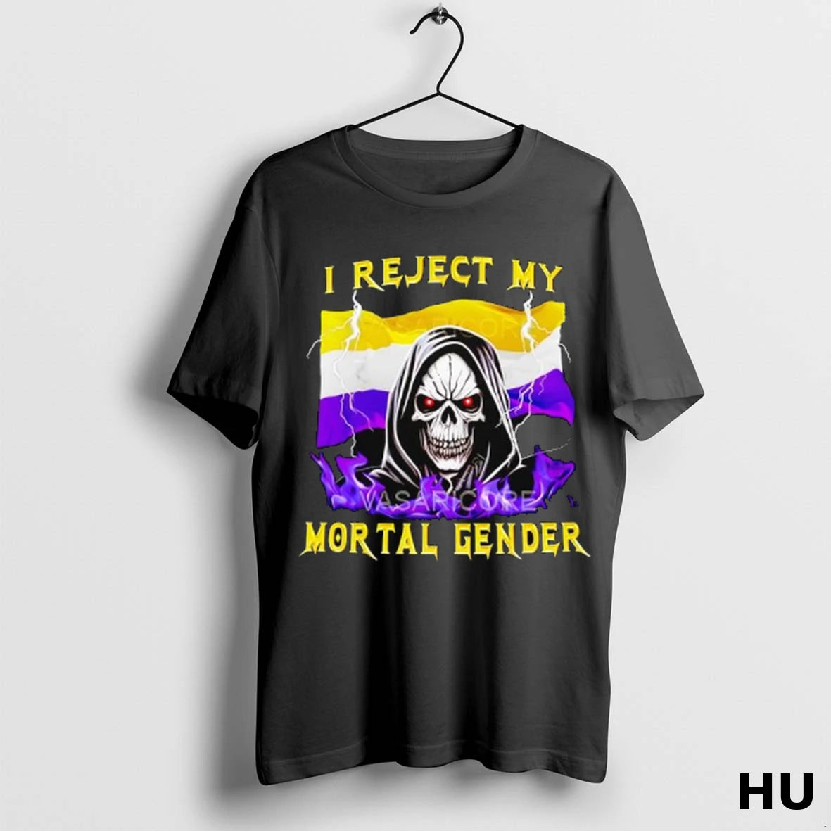 Official I Reject My Mortal Gender Nonbinary Flag Skull T Shirt
