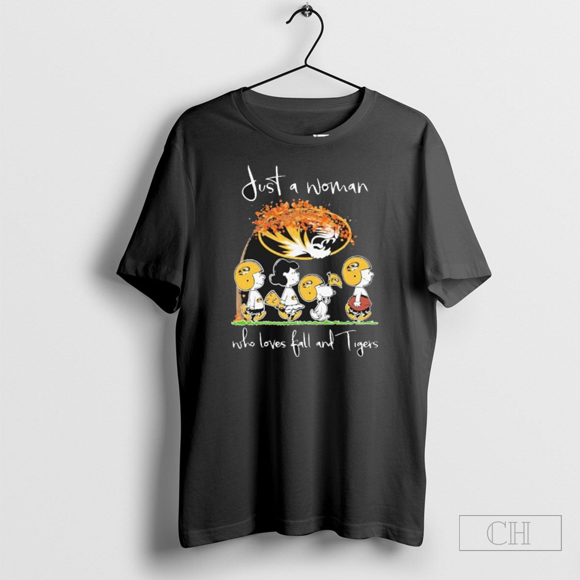 Official Just A Woman Who Loves Fall And Missouri Tigers X The Peanuts Walking Sweater