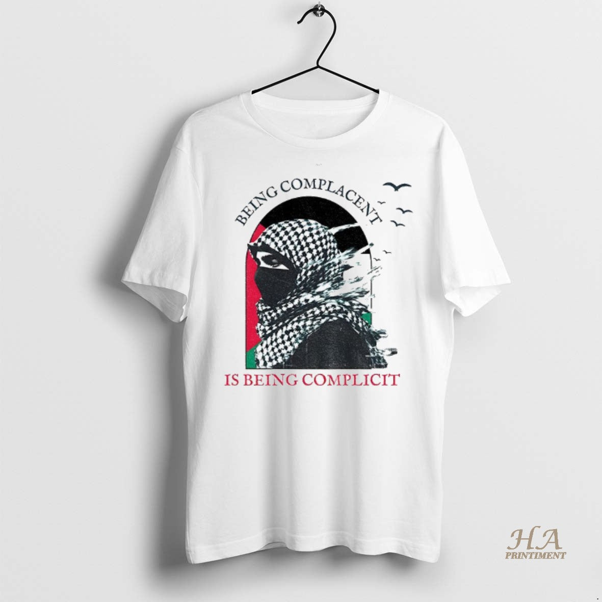 Official Keffiyeh Being Complacent Is Being Complicit Palestine Flag Shirt