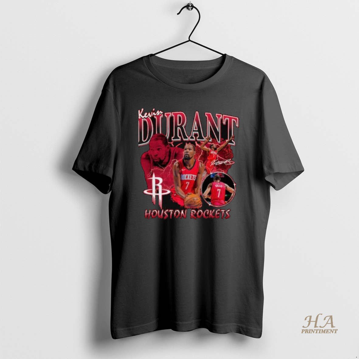 Official Kevin Durant Red Houston Rockets Player Collage Signature Long Sleve